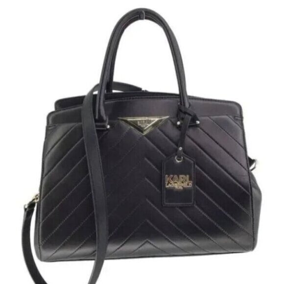 Karl Lagerfeld Handbag Black Quilted Leather Large Sized Bag Handles Strap - Picture 6 of 6